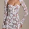 Vestito corto a corsetto con dettagli in pizzo Andreia in bianco