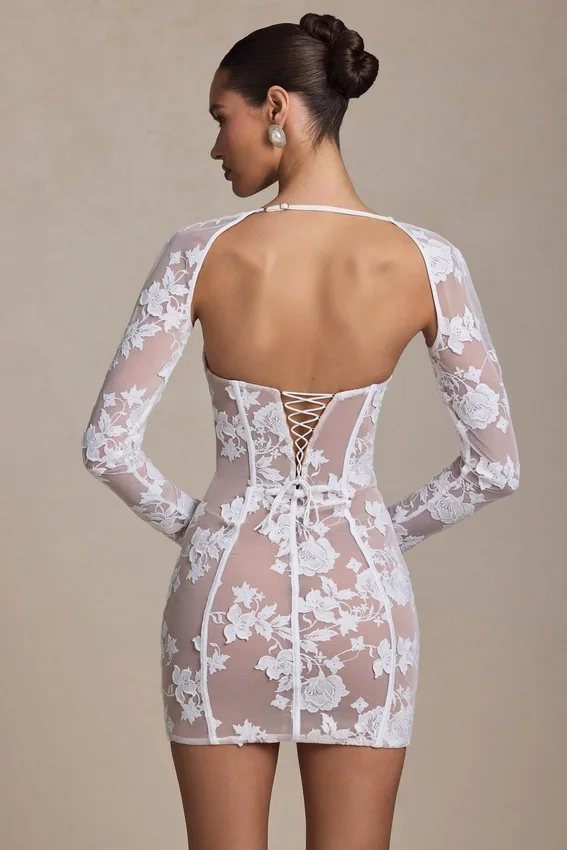 Vestito corto a corsetto con dettagli in pizzo Andreia in bianco