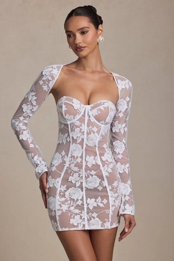 Vestito corto a corsetto con dettagli in pizzo Andreia in bianco