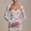Vestito corto a corsetto con dettagli in pizzo Andreia in bianco