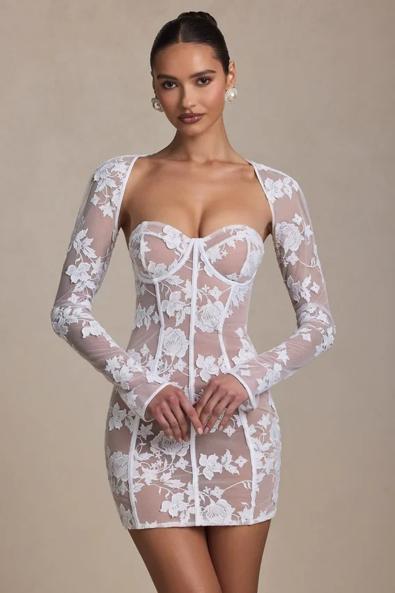Vestito corto a corsetto con dettagli in pizzo Andreia in bianco