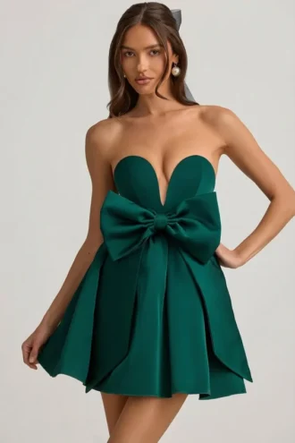 Vestito corto a corsetto con fiocco Norina in verde smeraldo