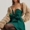 Vestito corto a corsetto con fiocco Norina in verde smeraldo