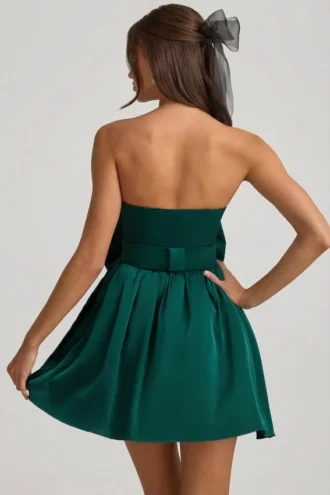 Vestito corto a corsetto con fiocco Norina in verde smeraldo
