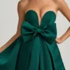 Vestito corto a corsetto con fiocco Norina in verde smeraldo