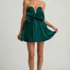 Vestito corto a corsetto con fiocco Norina in verde smeraldo