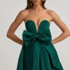 Vestito corto a corsetto con fiocco Norina in verde smeraldo