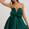 Vestito corto a corsetto con fiocco Norina in verde smeraldo