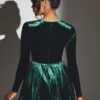 Vestito corto a corsetto con maniche lunghe in velluto Tera, verde smeraldo Vestito corto a corsetto con maniche lunghe in velluto Tera, verde smeraldo