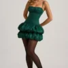 Vestito corto a corsetto con orlo a palloncino in raso Clarice, verde smeraldo