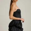 Vestito corto a corsetto con orlo a palloncino in raso Laela, nero