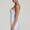 Vestito corto a corsetto con ruches Tirza in bianco