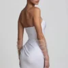 Vestito corto a corsetto con ruches Tirza in bianco
