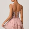 Vestito corto a corsetto con volant decorato Sakura in rosa floreale
