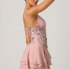 Vestito corto a corsetto con volant decorato Sakura in rosa floreale
