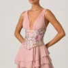Vestito corto a corsetto con volant decorato Sakura in rosa floreale