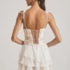 Vestito corto a corsetto con volant e decorazioni Sakura in avorio