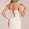 Vestito corto a corsetto in pizzo Aralyn color avorio