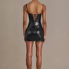 Vestito corto a corsetto in pizzo con paillettes Theodora Premium, nero