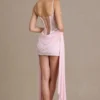 Vestito corto a corsetto in pizzo decorato Genevieve in rosa confetto