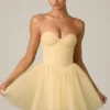Vestito corto a corsetto in tulle Dottie, giallo