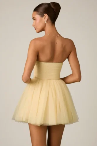 Vestito corto a corsetto in tulle Dottie, giallo