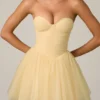 Vestito corto a corsetto in tulle Dottie, giallo