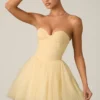 Vestito corto a corsetto in tulle Dottie, giallo