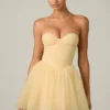 Vestito corto a corsetto in tulle Dottie, giallo