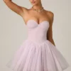Vestito corto a corsetto in tulle Dottie in lilla