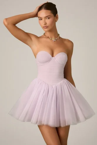 Vestito corto a corsetto in tulle Dottie in lilla