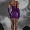 Vestito corto a corsetto in vinile con cut-out Pandora in viola