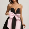 Vestito corto a corsetto Norina con fiocco in nero