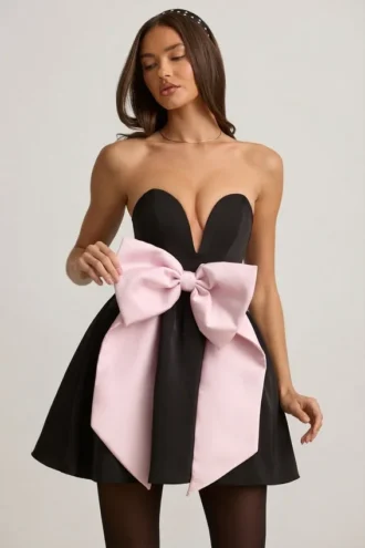 Vestito corto a corsetto Norina con fiocco in nero