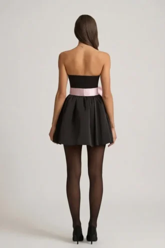 Vestito corto a corsetto Norina con fiocco in nero
