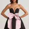 Vestito corto a corsetto Norina con fiocco in nero