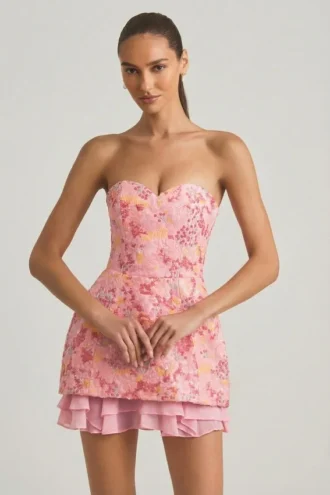 Vestito corto a corsetto senza spalline con decorazioni Eliseelle in rosa