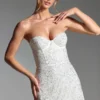Vestito corto a corsetto senza spalline Crystella con decorazioni in bianco