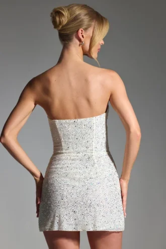 Vestito corto a corsetto senza spalline Crystella con decorazioni in bianco