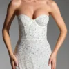 Vestito corto a corsetto senza spalline Crystella con decorazioni in bianco