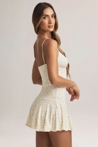 Vestito corto A-line con ruches in modal Kelbie con stampa floreale