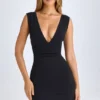 Vestito corto A-line con ruches in Modal Leya, nero Vestito corto A-line con ruches in Modal Leya, nero