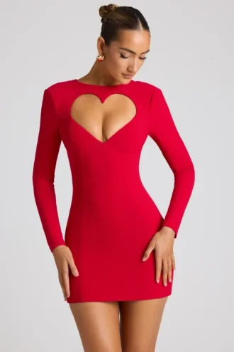 Vestito corto a maniche lunghe con cut-out a cuore Luciana in rosso fuoco