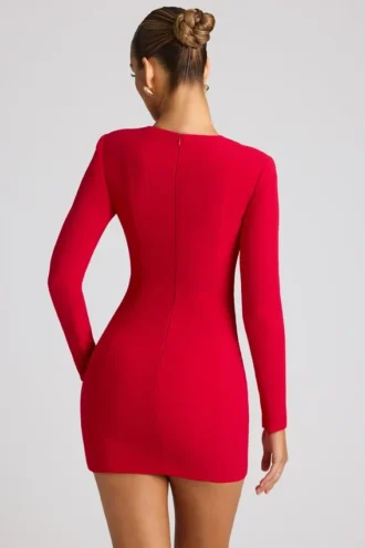 Vestito corto a maniche lunghe con cut-out a cuore Luciana in rosso fuoco