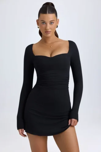 Vestito corto a trapezio a strati in modal Alvie, nero