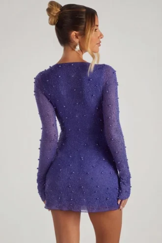 Vestito corto a trapezio con drappeggio e decorazioni Chelsea in blu scuro