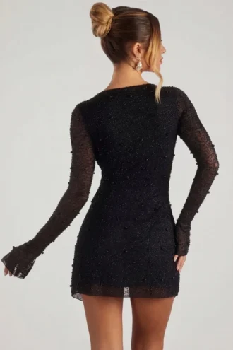 Vestito corto a trapezio con drappeggio e decorazioni Chelsea in nero