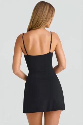 Vestito corto a trapezio con scollo a cuore in modal Emmy, nero