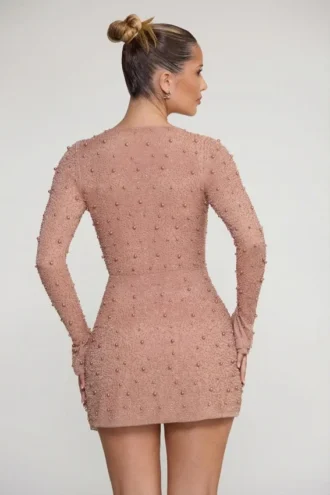 Vestito corto a trapezio con scollo incrociato Chelsea in beige