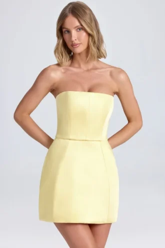 Vestito corto a tulipano strutturato con fascia Haisley in color sorbetto al limone